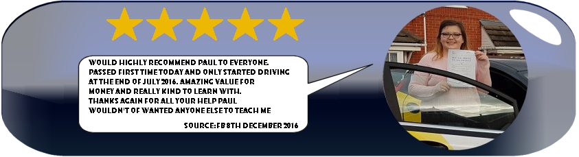 Kylie Hopkins 5 Star Review of Paul's 5 Star Driving Tuition 8th december 2016